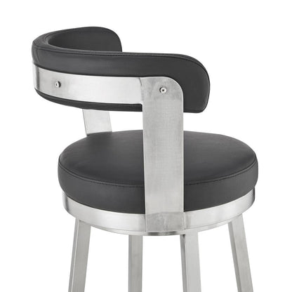 Armen Living - Bryant 30in Bar Height Swivel Bar Stool in Brushed Stainless Steel Finish and Black Faux Leather - LCBYBABSBL30 veiw 7