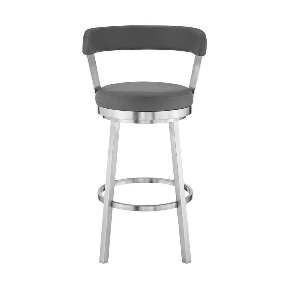 Armen Living - Bryant 30in Bar Height Swivel Bar Stool in Brushed Stainless Steel Finish and Gray Faux Leather - LCBYBABSGR30 veiw 2