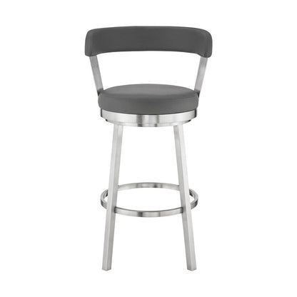 Armen Living - Bryant 30in Bar Height Swivel Bar Stool in Brushed Stainless Steel Finish and Gray Faux Leather - LCBYBABSGR30 veiw 2