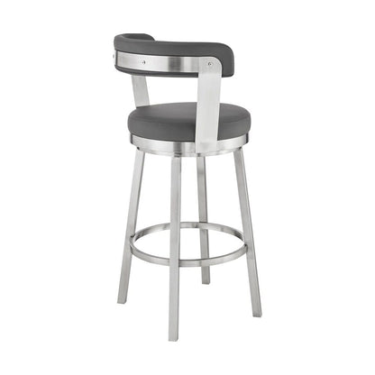 Armen Living - Bryant 30in Bar Height Swivel Bar Stool in Brushed Stainless Steel Finish and Gray Faux Leather - LCBYBABSGR30 veiw 4