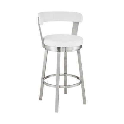 Armen Living - Bryant 30in Bar Height Swivel Bar Stool in Brushed Stainless Steel Finish and White Faux Leather - LCBYBABSWH30 veiw 1