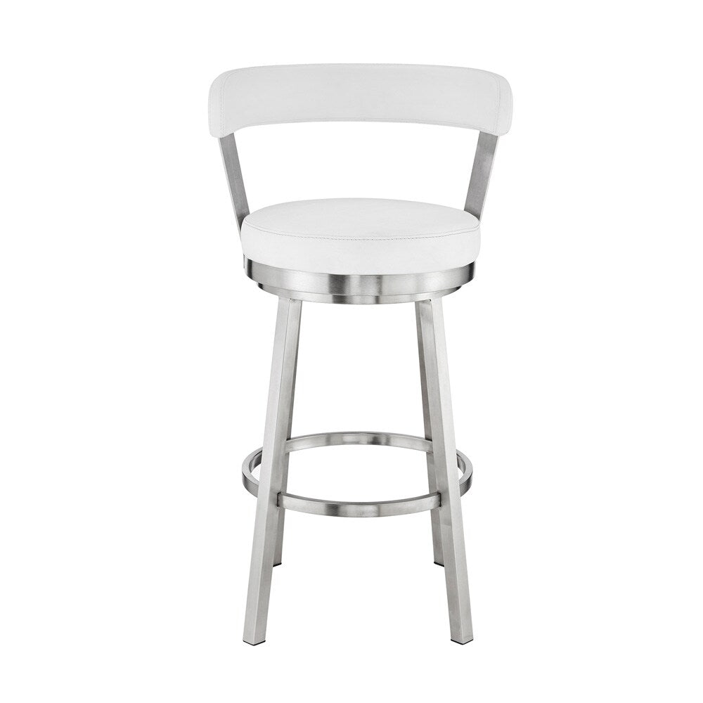 Armen Living - Bryant 30in Bar Height Swivel Bar Stool in Brushed Stainless Steel Finish and White Faux Leather - LCBYBABSWH30 veiw 2