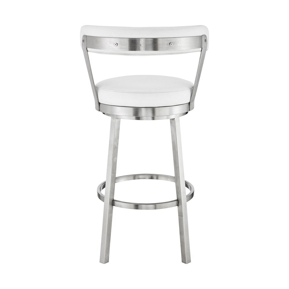 Armen Living - Bryant 30in Bar Height Swivel Bar Stool in Brushed Stainless Steel Finish and White Faux Leather - LCBYBABSWH30 veiw 5
