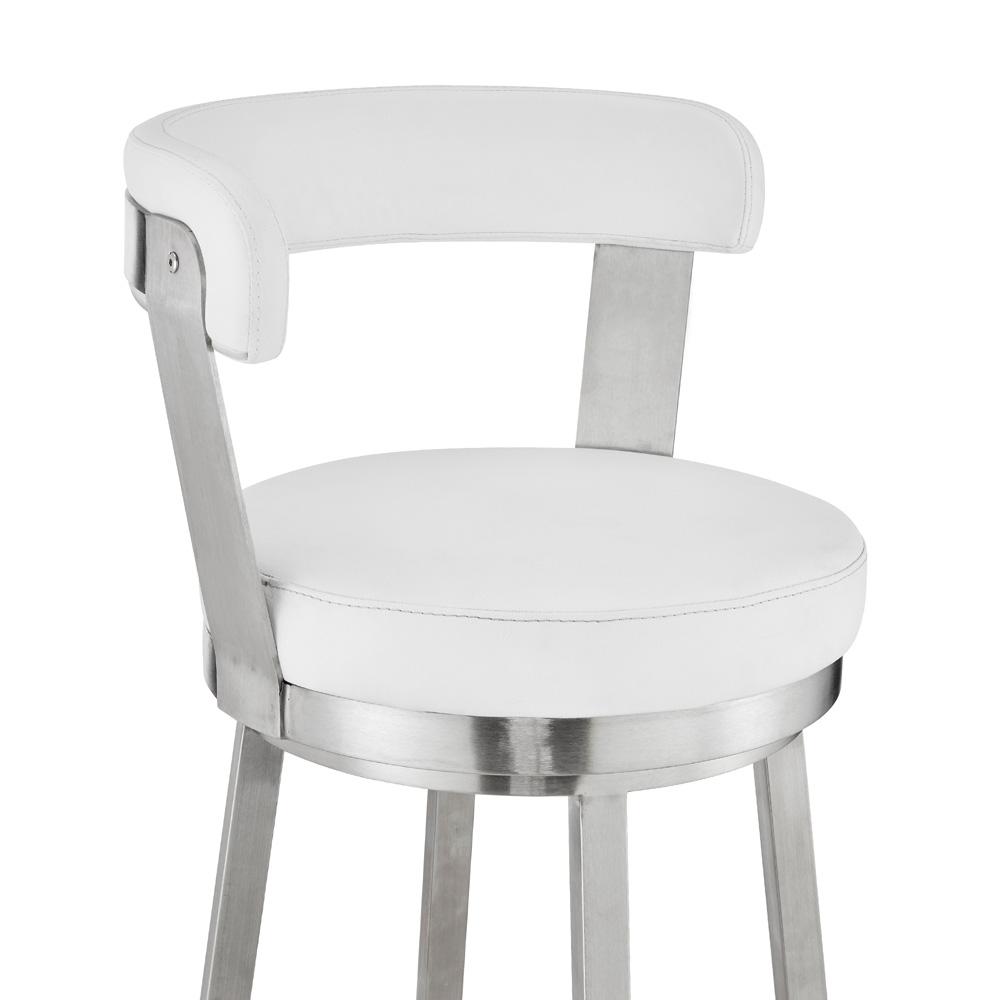 Armen Living - Bryant 30in Bar Height Swivel Bar Stool in Brushed Stainless Steel Finish and White Faux Leather - LCBYBABSWH30 veiw 6
