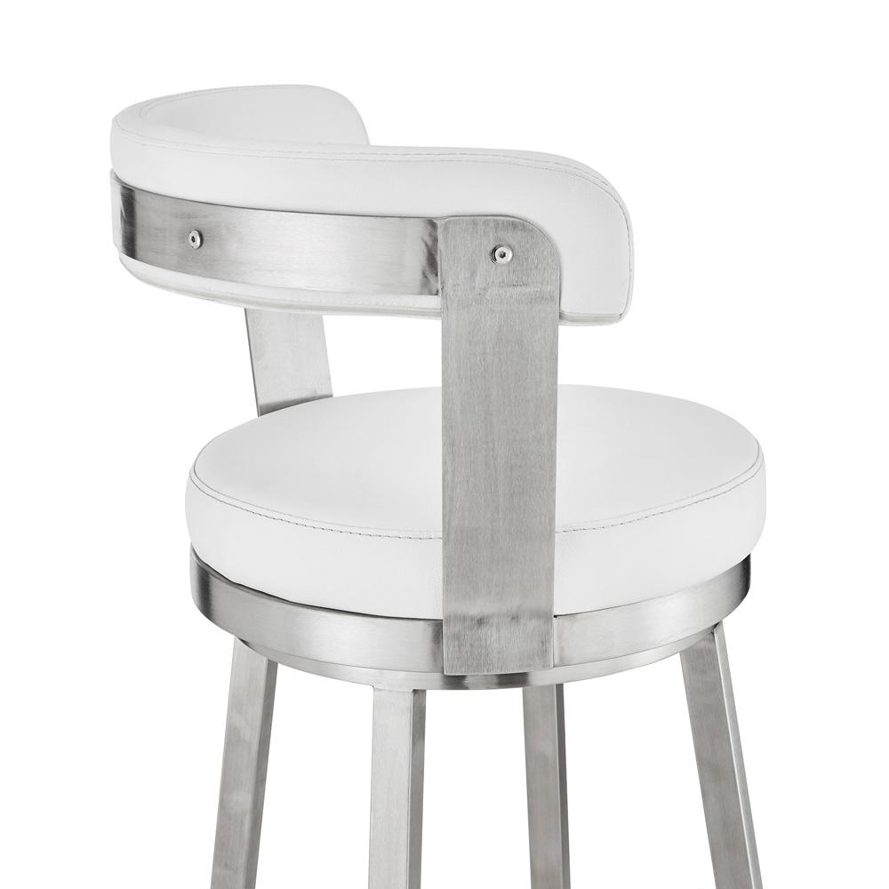 Armen Living - Bryant 30in Bar Height Swivel Bar Stool in Brushed Stainless Steel Finish and White Faux Leather - LCBYBABSWH30 veiw 7