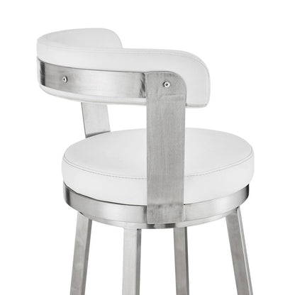 Armen Living - Bryant 30in Bar Height Swivel Bar Stool in Brushed Stainless Steel Finish and White Faux Leather - LCBYBABSWH30 veiw 7