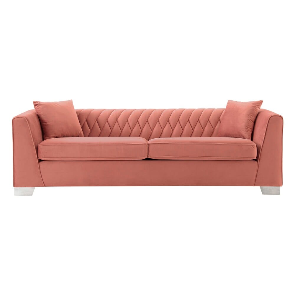 Armen Living - Cambridge Contemporary Sofa in Brushed Stainless Steel and Blush Velvet - LCCM3BLUSH veiw 1