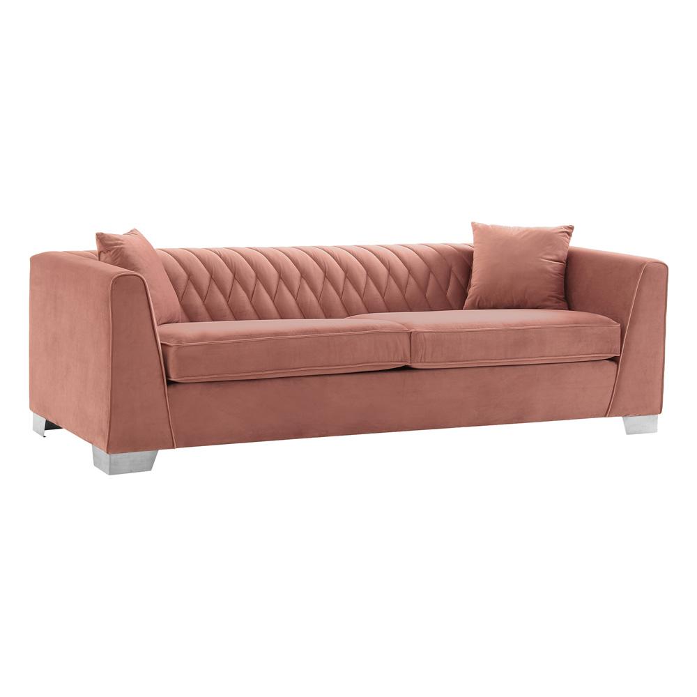 Armen Living - Cambridge Contemporary Sofa in Brushed Stainless Steel and Blush Velvet - LCCM3BLUSH veiw 2