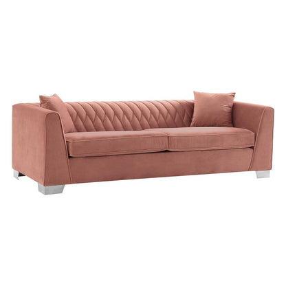 Armen Living - Cambridge Contemporary Sofa in Brushed Stainless Steel and Blush Velvet - LCCM3BLUSH veiw 2
