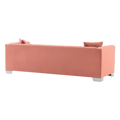 Armen Living - Cambridge Contemporary Sofa in Brushed Stainless Steel and Blush Velvet - LCCM3BLUSH veiw 3