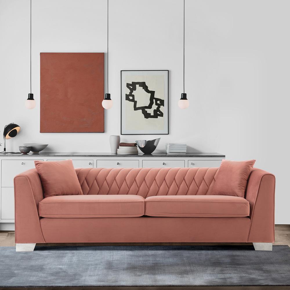 Armen Living - Cambridge Contemporary Sofa in Brushed Stainless Steel and Blush Velvet - LCCM3BLUSH veiw 4