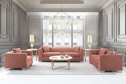 Armen Living - Cambridge Contemporary Sofa in Brushed Stainless Steel and Blush Velvet - LCCM3BLUSH veiw 5