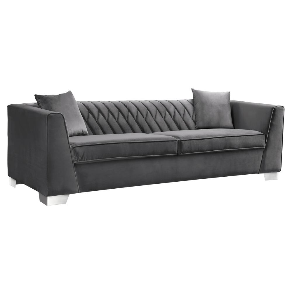 Armen Living - Cambridge Contemporary Sofa in Brushed Stainless Steel and Dark Gray Velvet - LCCM3GR veiw 1