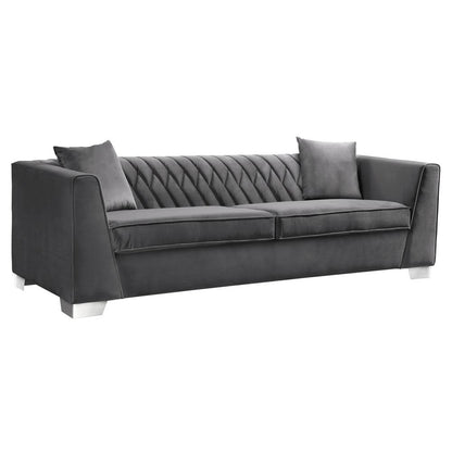 Armen Living - Cambridge Contemporary Sofa in Brushed Stainless Steel and Dark Gray Velvet - LCCM3GR veiw 1