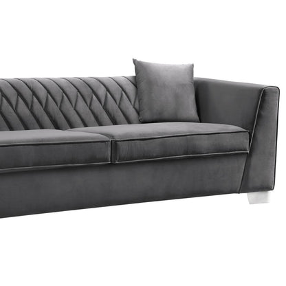 Armen Living - Cambridge Contemporary Sofa in Brushed Stainless Steel and Dark Gray Velvet - LCCM3GR veiw 2