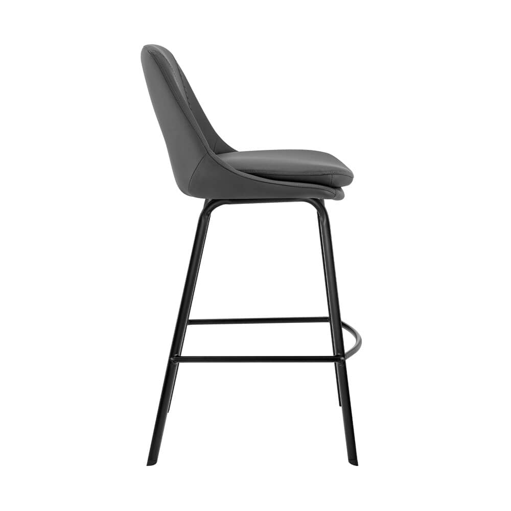 Armen Living - Carise Gray Faux Leather and Black Metal Swivel 30in Bar Stool - LCCABABLGR30 veiw 3