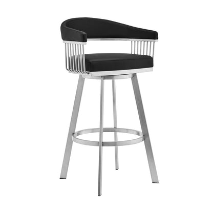 Armen Living - Chelsea 26in Black Faux Leather and Brushed Stainless Steel Swivel Bar Stool - LCCSBABSBL26 veiw 1