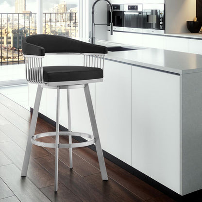 Armen Living - Chelsea 26in Black Faux Leather and Brushed Stainless Steel Swivel Bar Stool - LCCSBABSBL26 veiw 7