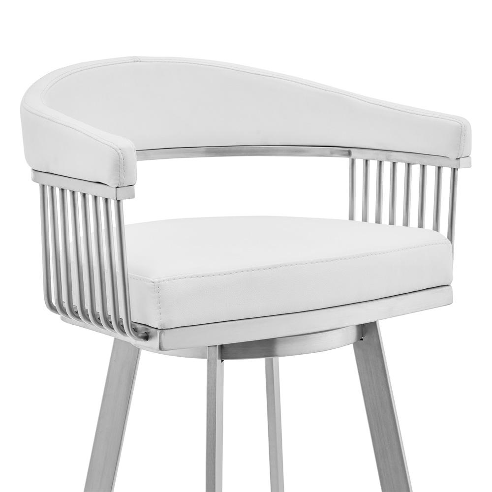 Armen Living - Chelsea 26in White Faux Leather and Brushed Stainless Steel Swivel Bar Stool - LCCSBABSWH26 veiw 4