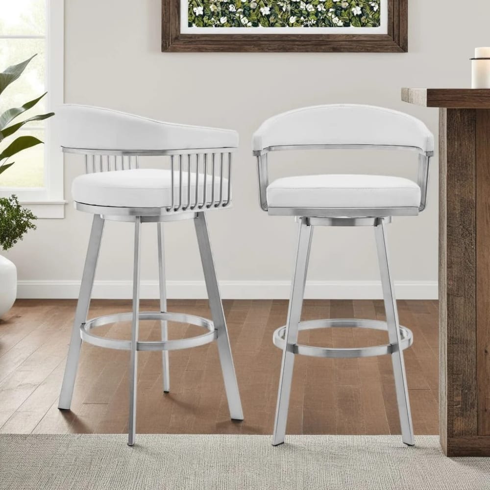 Armen Living - Chelsea 26in White Faux Leather and Brushed Stainless Steel Swivel Bar Stool - LCCSBABSWH26 view 10