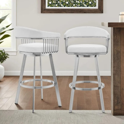 Armen Living - Chelsea 26in White Faux Leather and Brushed Stainless Steel Swivel Bar Stool - LCCSBABSWH26 view 10