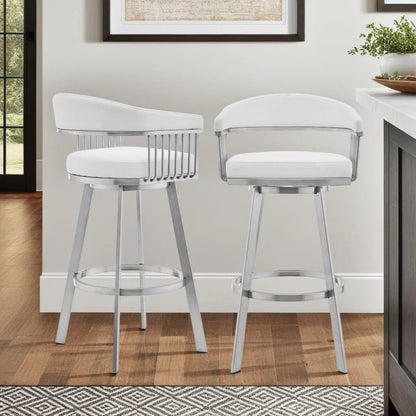 Armen Living - Chelsea 26in White Faux Leather and Brushed Stainless Steel Swivel Bar Stool - LCCSBABSWH26 view 11