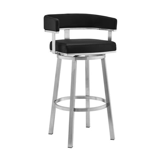 Armen Living - Cohen 26in Black Faux Leather and Brushed Stainless Steel Swivel Bar Stool - 721535762149 veiw 1