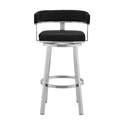 Armen Living - Cohen 26in Black Faux Leather and Brushed Stainless Steel Swivel Bar Stool - 721535762149 veiw 2