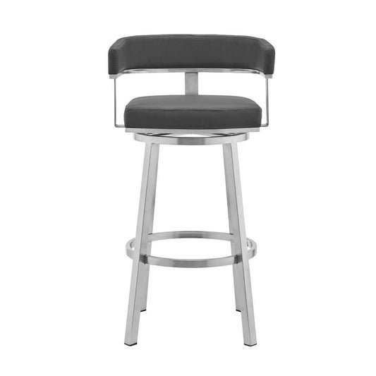 Armen Living - Cohen 26in Gray Faux Leather and Brushed Stainless Steel Swivel Bar Stool - 721535762163 veiw 2