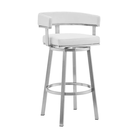 Armen Living - Cohen 26in White Faux Leather and Brushed Stainless Steel Swivel Bar Stool - 721535762187 veiw 1