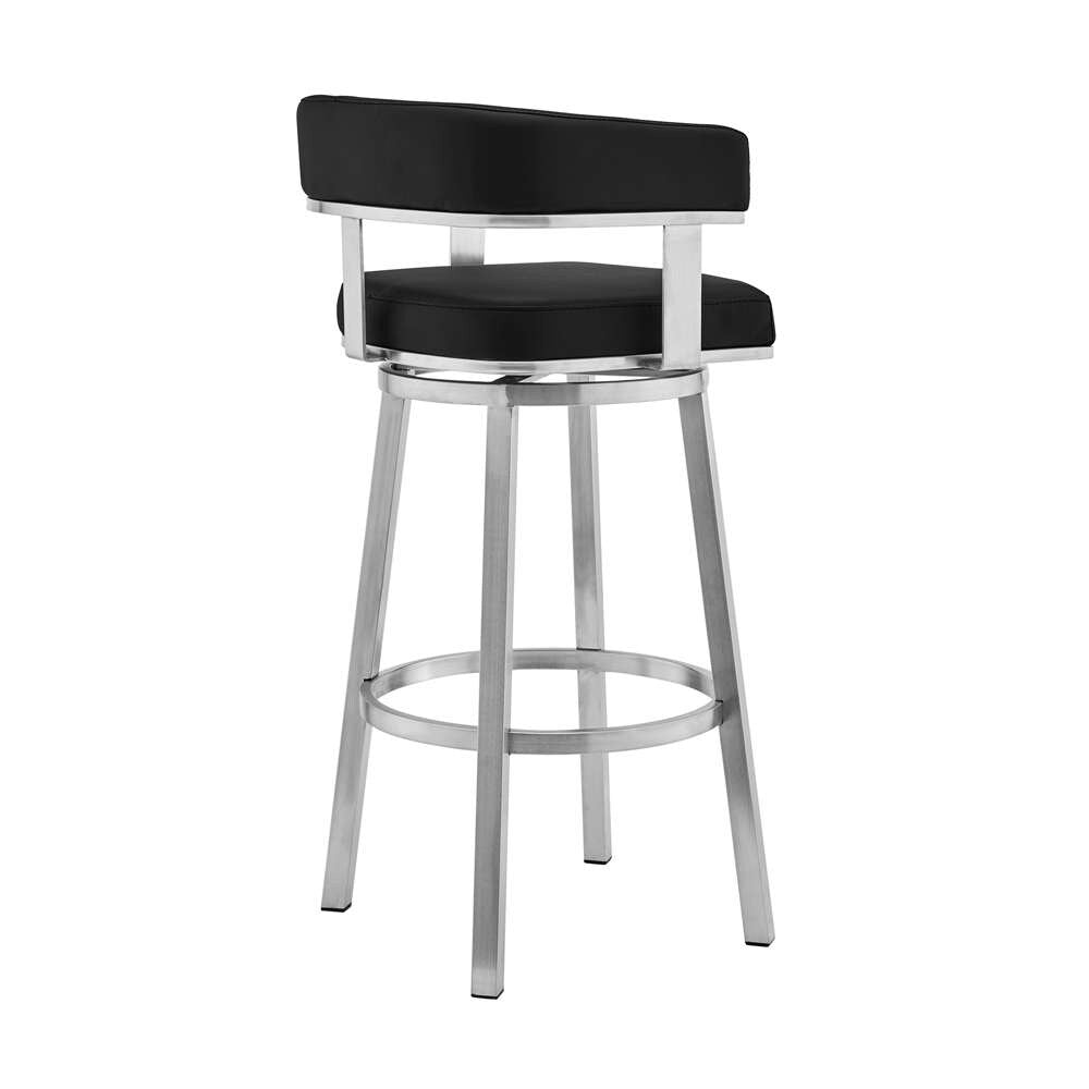 Armen Living - Cohen 30in Black Faux Leather and Brushed Stainless Steel Swivel Bar Stool - 721535762156 veiw 3