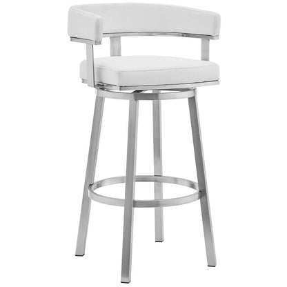 Armen Living - Cohen 30in White Faux Leather and Brushed Stainless Steel Swivel Bar Stool - 721535762194 veiw 1