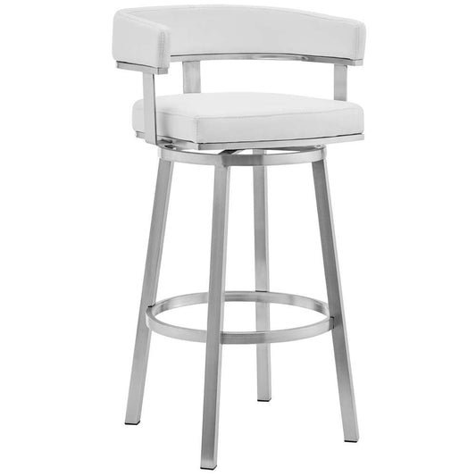 Armen Living - Cohen 30in White Faux Leather and Brushed Stainless Steel Swivel Bar Stool - 721535762194 veiw 1