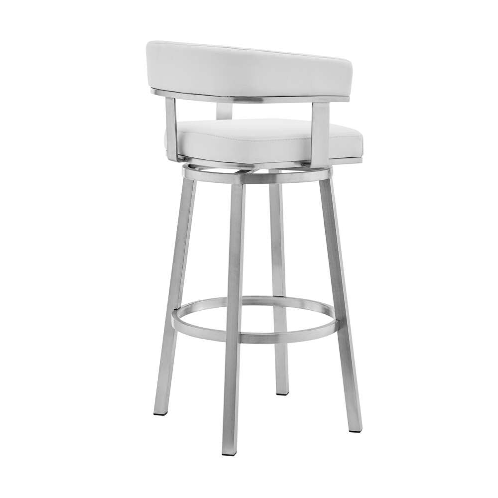 Armen Living - Cohen 30in White Faux Leather and Brushed Stainless Steel Swivel Bar Stool - 721535762194 veiw 3