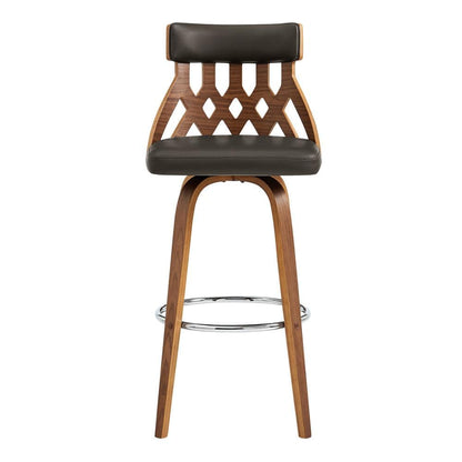 Armen Living - Crux 26in Swivel Counter Stool in Brown Faux Leather and Walnut Wood - LCCXBAWABR26 veiw 2