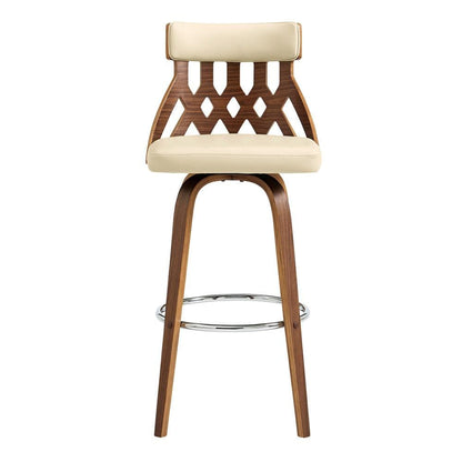 Armen Living - Crux 26in Swivel Bar Stool in Cream Faux Leather and Walnut Wood - LCCXBAWACR26 veiw 2
