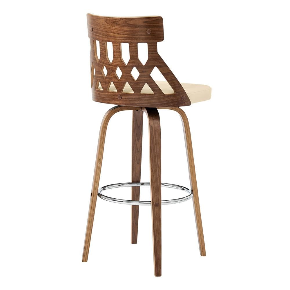 Armen Living - Crux 26in Swivel Bar Stool in Cream Faux Leather and Walnut Wood - LCCXBAWACR26 veiw 4