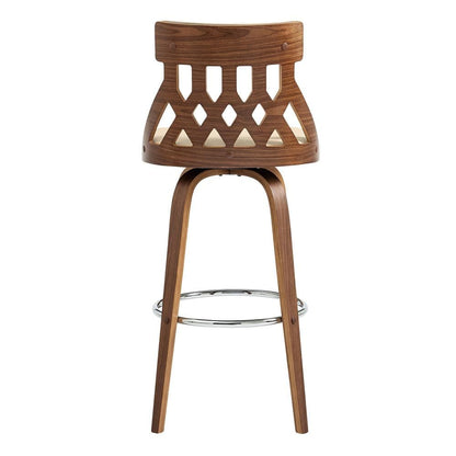 Armen Living - Crux 26in Swivel Bar Stool in Cream Faux Leather and Walnut Wood - LCCXBAWACR26 veiw 5