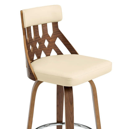 Armen Living - Crux 26in Swivel Bar Stool in Cream Faux Leather and Walnut Wood - LCCXBAWACR26 veiw 6