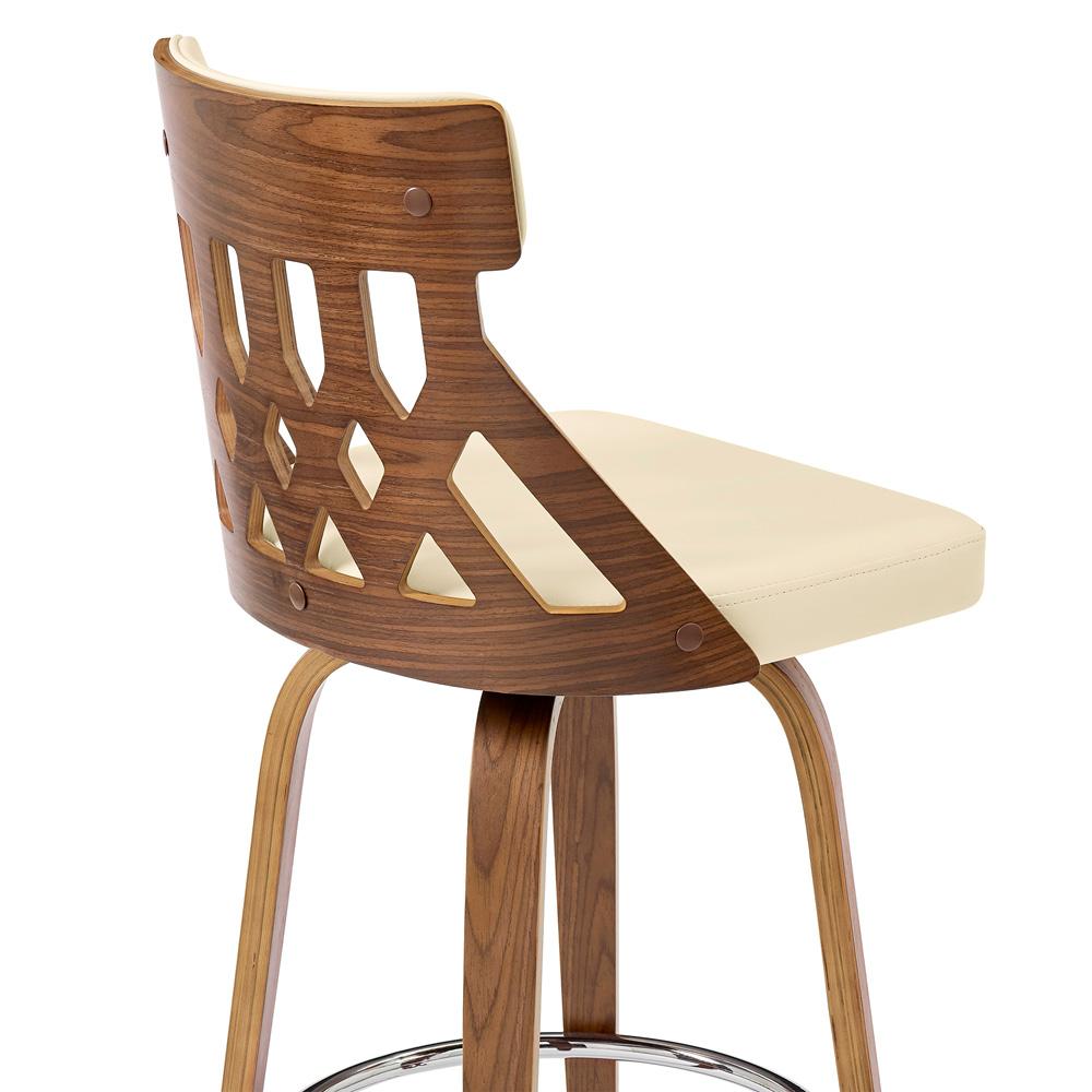 Armen Living - Crux 26in Swivel Bar Stool in Cream Faux Leather and Walnut Wood - LCCXBAWACR26 veiw 7