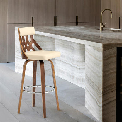 Armen Living - Crux 26in Swivel Bar Stool in Cream Faux Leather and Walnut Wood - LCCXBAWACR26 veiw 8