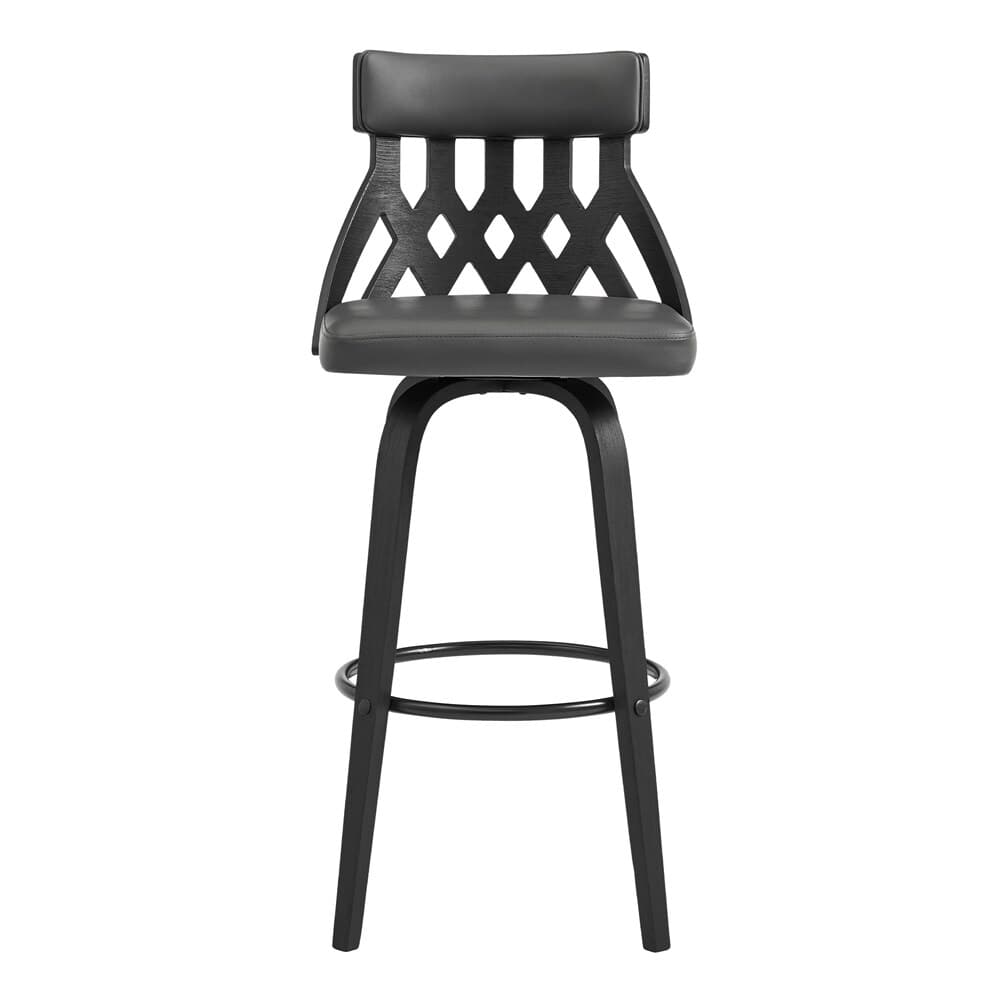 Armen Living - Crux 26in Swivel Counter Stool in Gray Faux Leather and Black Wood - LCCXBABLGR26 veiw 2