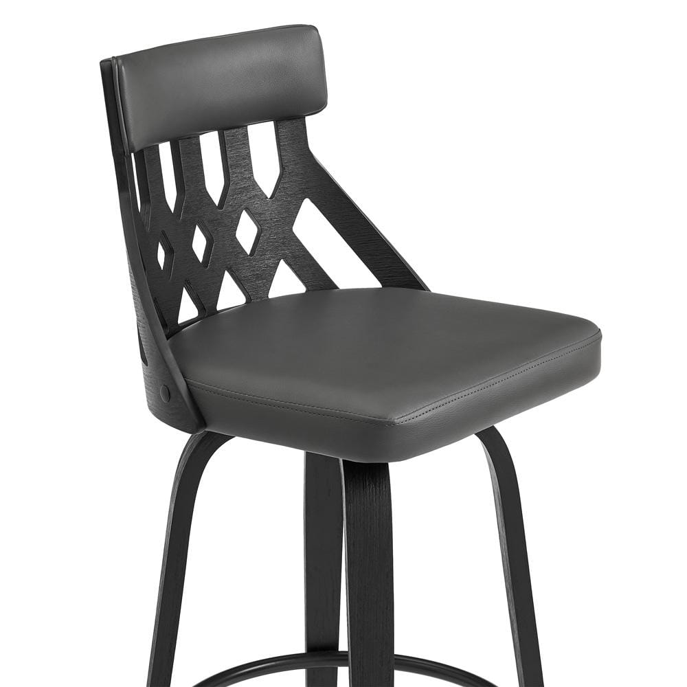 Armen Living - Crux 26in Swivel Counter Stool in Gray Faux Leather and Black Wood - LCCXBABLGR26 veiw 6