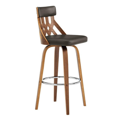 Armen Living - Crux 30in Swivel Bar Stool in Brown Faux Leather and Walnut Wood - LCCXBAWABR30 veiw 1
