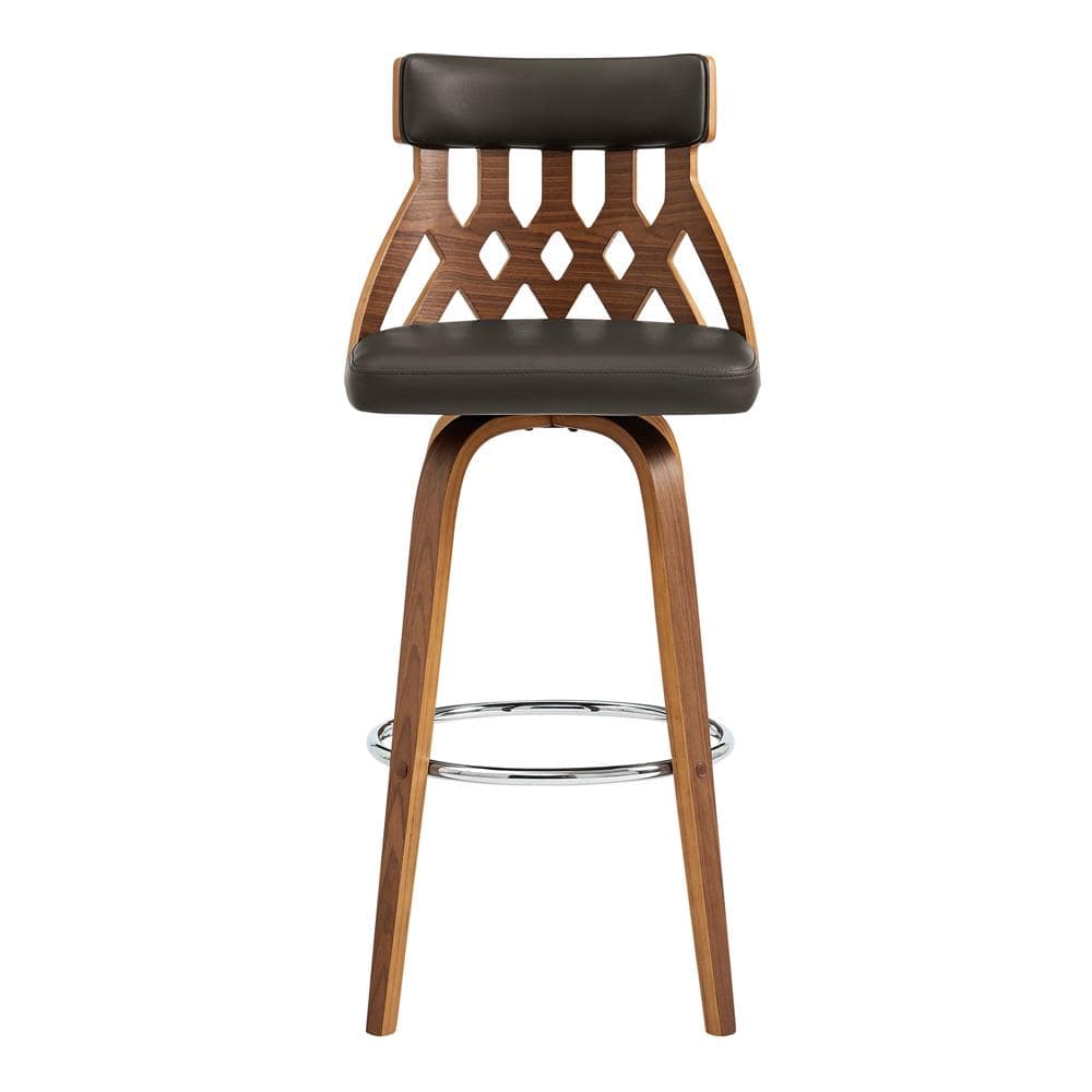 Armen Living - Crux 30in Swivel Bar Stool in Brown Faux Leather and Walnut Wood - LCCXBAWABR30 veiw 2
