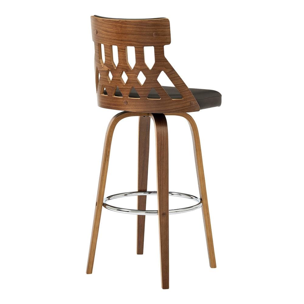Armen Living - Crux 30in Swivel Bar Stool in Brown Faux Leather and Walnut Wood - LCCXBAWABR30 veiw 4
