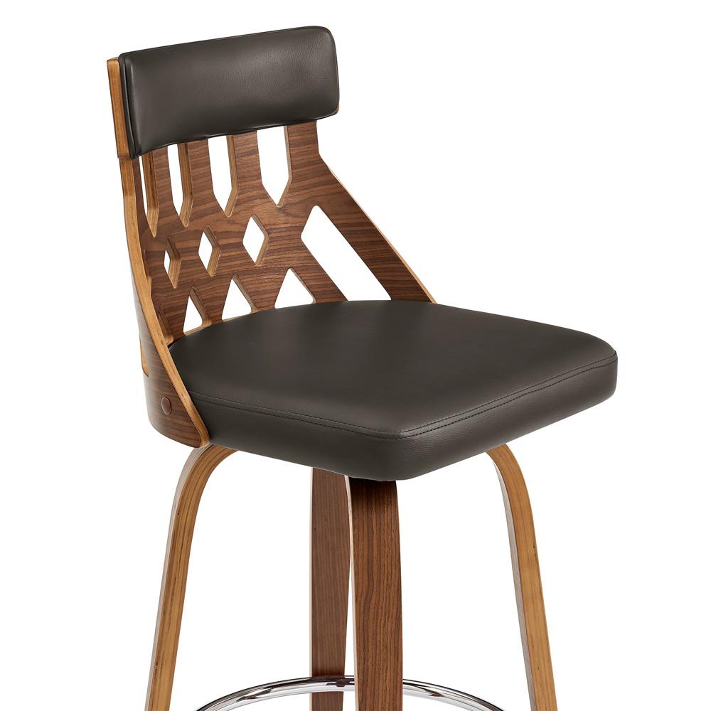 Armen Living - Crux 30in Swivel Bar Stool in Brown Faux Leather and Walnut Wood - LCCXBAWABR30 veiw 6