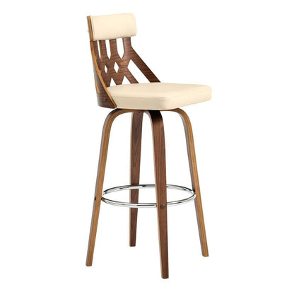 Armen Living - Crux 30in Swivel Bar Stool in Cream Faux Leather and Walnut Wood - LCCXBAWACR30 veiw 1