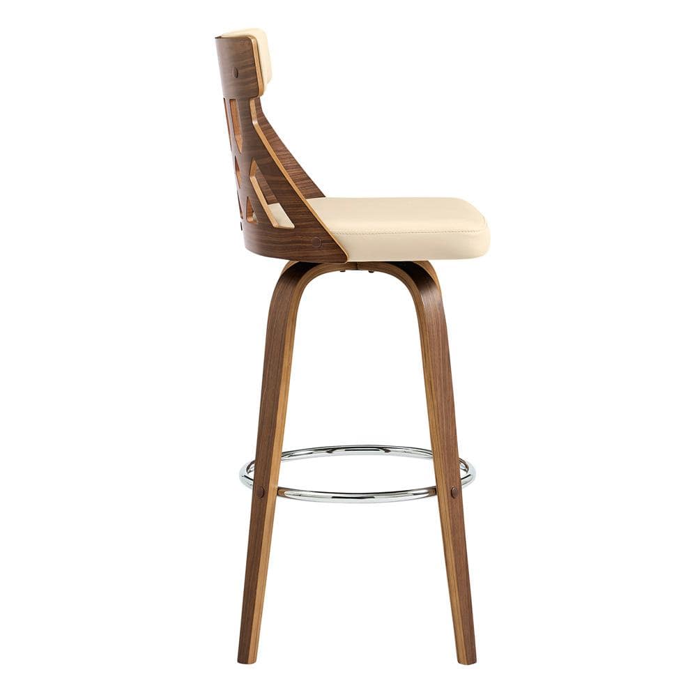 Armen Living - Crux 30in Swivel Bar Stool in Cream Faux Leather and Walnut Wood - LCCXBAWACR30 veiw 3