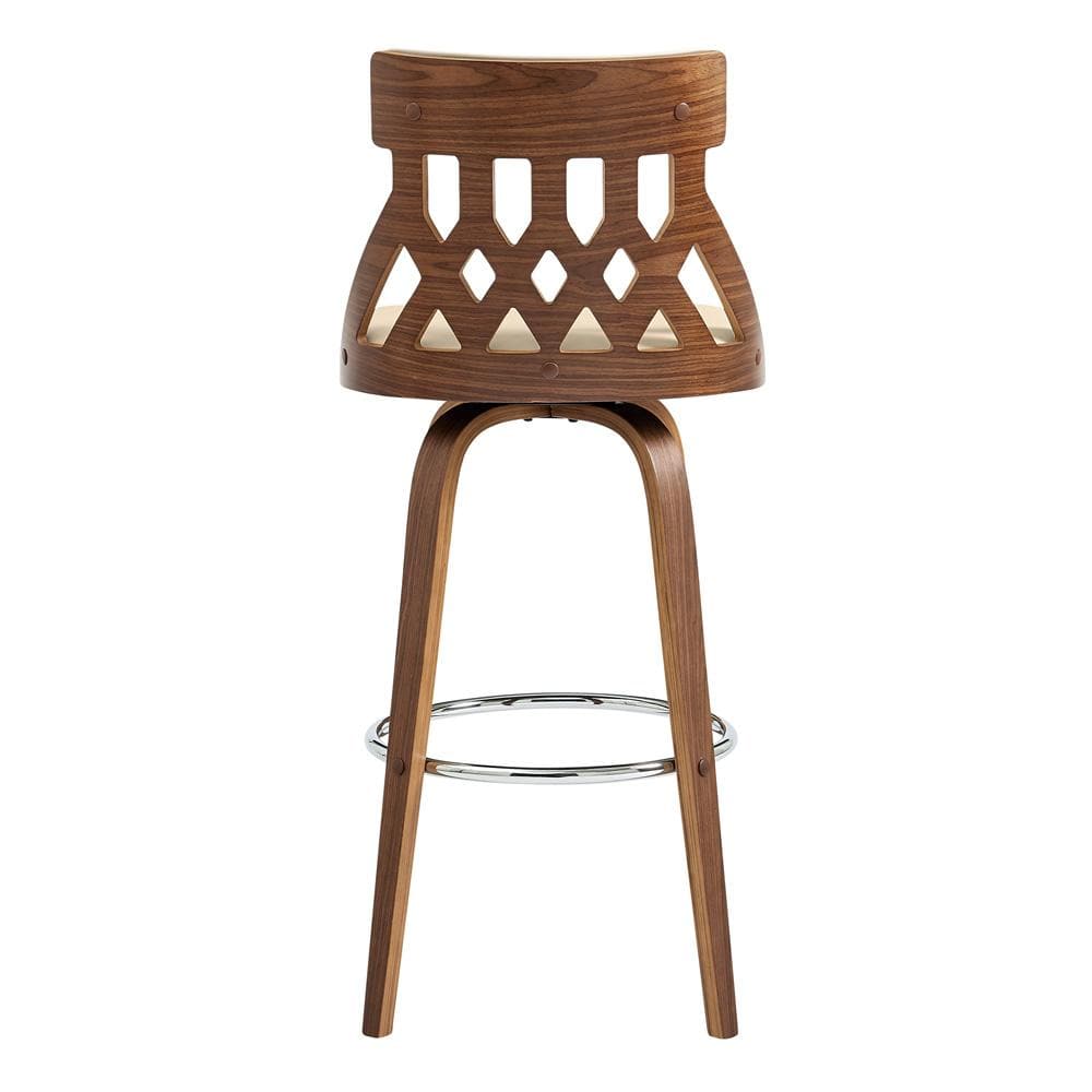 Armen Living - Crux 30in Swivel Bar Stool in Cream Faux Leather and Walnut Wood - LCCXBAWACR30 veiw 5